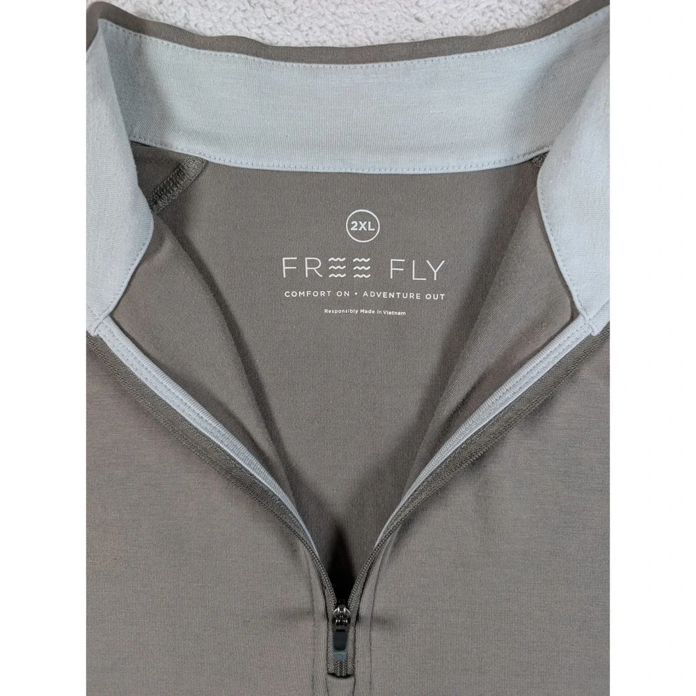 Free Fly Mens Bamboo Quarter Zip Pullover Shirt Gray Green XXL 2XL Raglan Sleeve